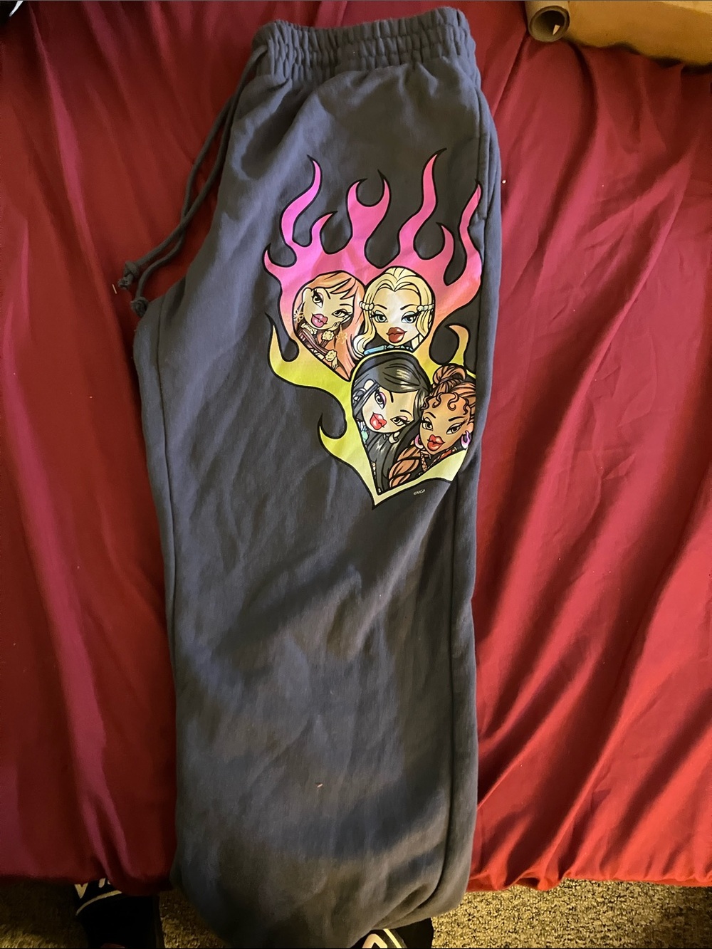 Women’s Black Graphic Joggers with Colorful Flame Portrait Print Bratz XL